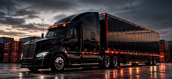Black premium semi truck representing dedicated transport